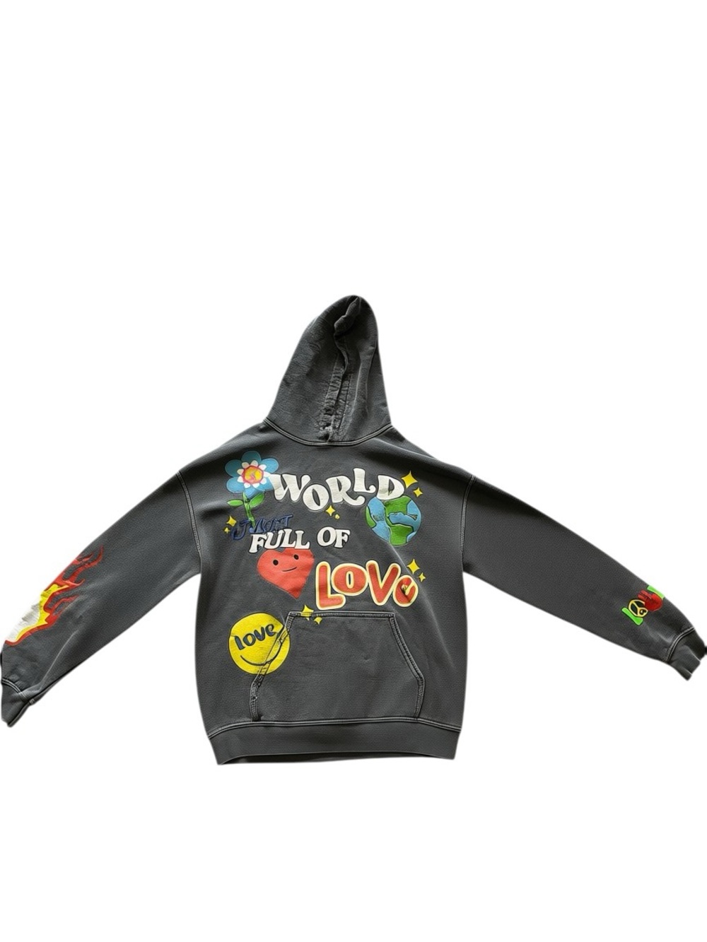 Graphic 'World Full of Love' Hoodie in Charcoal